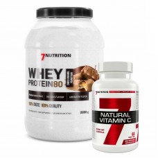WHEY PROTEIN 80 2000g + NATURAL VITAMIN C 60caps - 7 NUTRITION 
